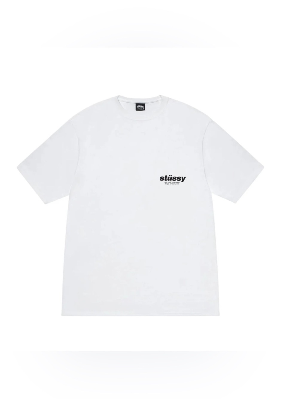 Stussy White Crewneck Tee with Black Chest Logo